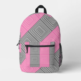Sac À Dos Imprimé Pink & Gray Backpack With Abstract Squares Stripes