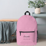 Sac À Dos Imprimé Pink name monogram<br><div class="desc">A light pink background,  black and golden text.  
Personalize and add your first name,  monogram initials and full name.</div>