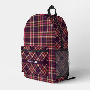 Sac À Dos Imprimé Pink & Purple Plaid Motif Chic Ajouter un nom Vint
