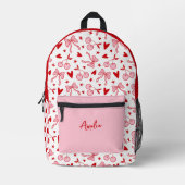 Sac À Dos Imprimé Pink Retro Cherry & Bows Checkerboard with Name (Recto)