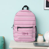 Sac À Dos Imprimé Pink Stripes Nom personnalisé Soft Pastel personna