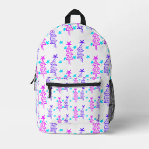 Sac À Dos Imprimé Pink violet doodé noël arbre étoiles vacances pa