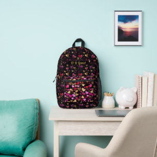Sac À Dos Imprimé Pink violet faux coeur doré moderne nom personnali