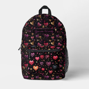 Sac À Dos Imprimé Pink violet faux coeur doré moderne nom personnali