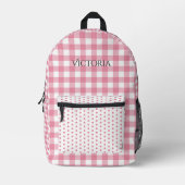 Sac À Dos Imprimé Pink White Gingham Polkadot Personalized (Recto)
