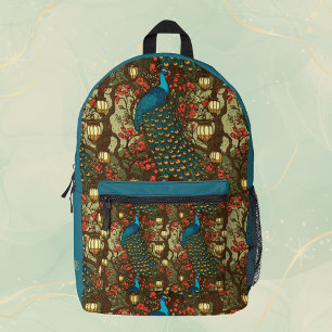 Sac À Dos Imprimé Pivoine et Lanternes Initiales Persan sarcelle pru