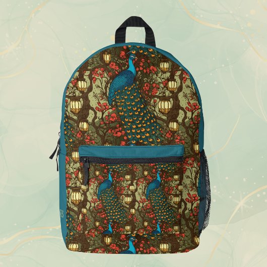 Sac À Dos Imprimé Pivoine et Lanternes Initiales Persan sarcelle pru