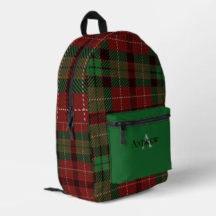 Sac À Dos Imprimé Plaid personnalisé vert, rouge, noir