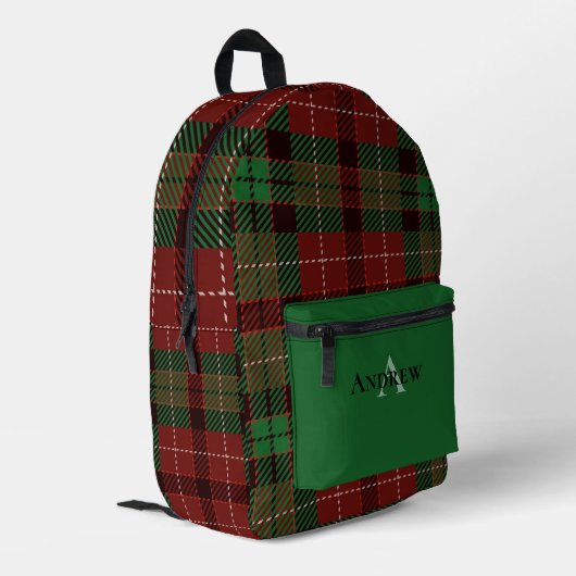Sac À Dos Imprimé Plaid personnalisé vert, rouge, noir (Coin arrière gauche)