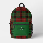Sac À Dos Imprimé Plaid personnalisé vert, rouge, noir (Recto)