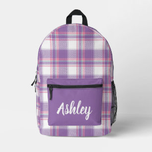 Sac À Dos Imprimé Plaid personnalisé violet et blanc