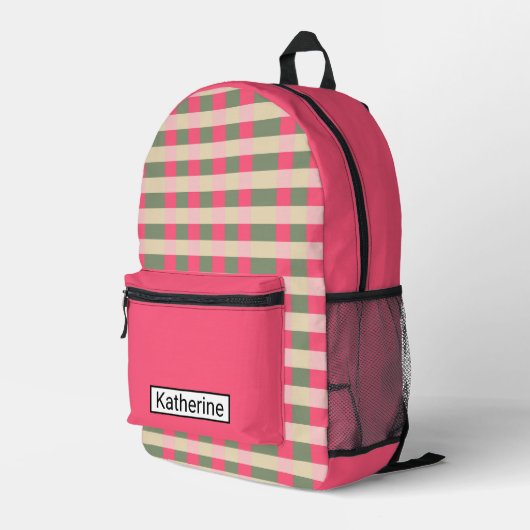 Sac À Dos Imprimé Plaid rose et vert (Coin arrière droit)