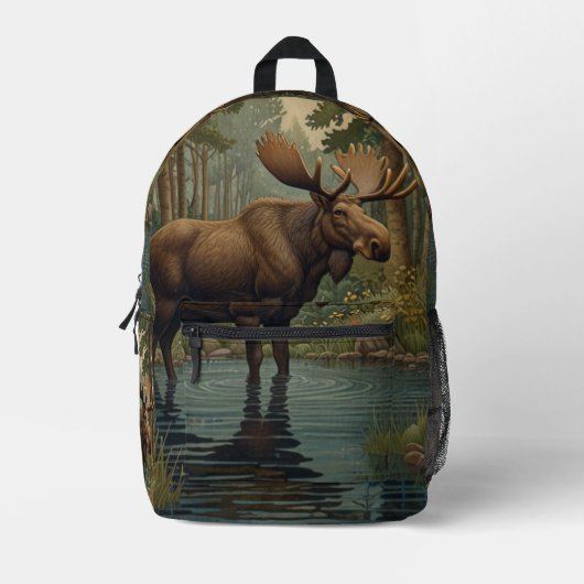 Sac À Dos Imprimé Plan de lac forestier rustique de l'orignal (Recto)