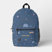 Sac À Dos Imprimé Planets & Rocket, Outer Space Blue Backpack (Recto)