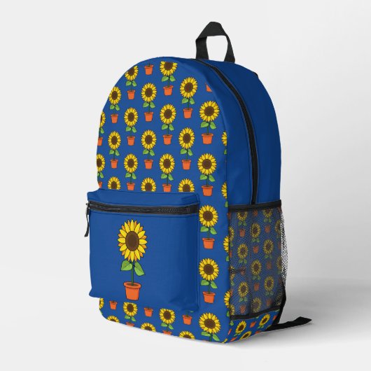 Sac À Dos Imprimé Plante de tournesol dans un Motif de pot (Coin arrière droit)