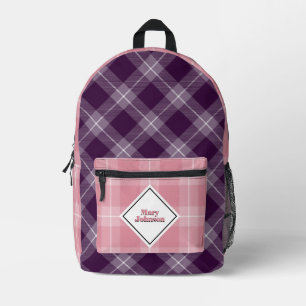 Sac À Dos Imprimé Plum profond et rose doux Plaid personnalisé