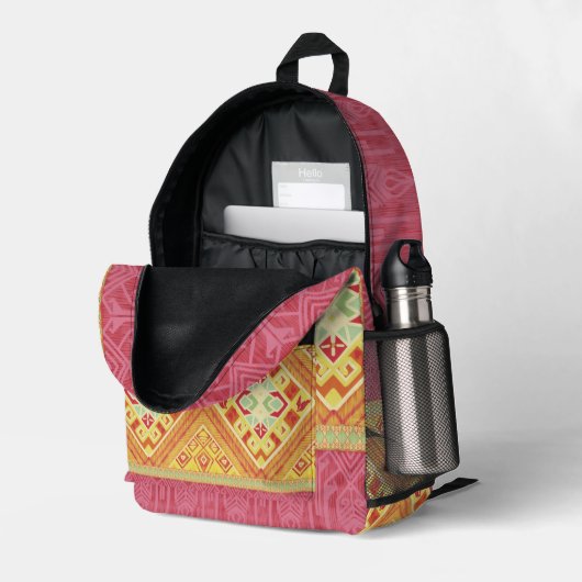 Sac À Dos Imprimé Plumes rouges et jaunes (Coin arrière droit (ouvert))