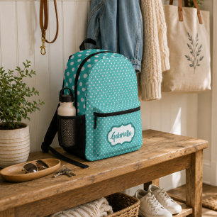 Sac À Dos Imprimé Points blancs personnalisés sur fond vert menthe s