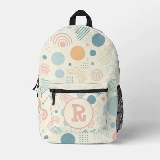 Sac À Dos Imprimé Points et cercles pastel Monogramme personnalisé (Recto)