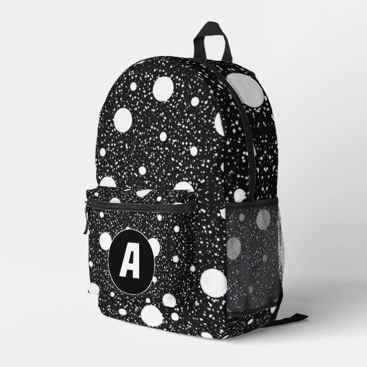 Sac À Dos Imprimé Points noirs blancs modernes - Lettre initiale Mon (Coin arrière droit)