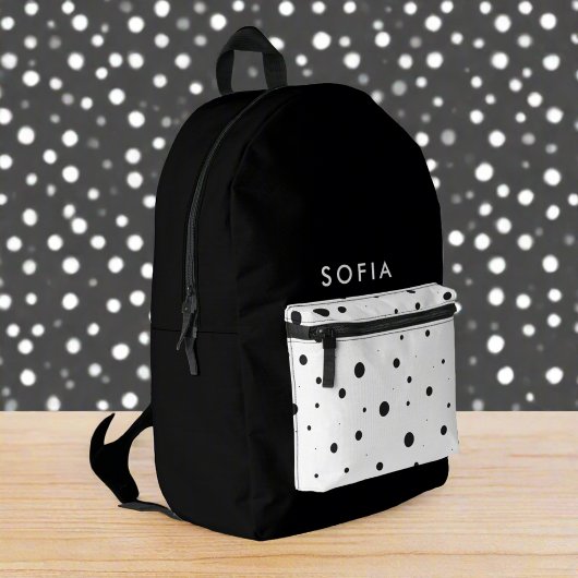 Sac À Dos Imprimé Points noirs et blancs l Nom initial mignon