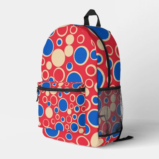 Sac À Dos Imprimé Points Rouge Et Bleu Sur Rouge (Coin arrière droit)