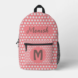 Sac À Dos Imprimé Pois rose Design Nom personnalisé Initiale