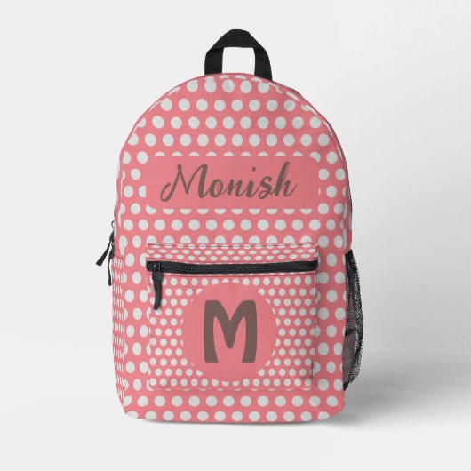 Sac À Dos Imprimé Pois rose Design Nom personnalisé Initiale (Recto)