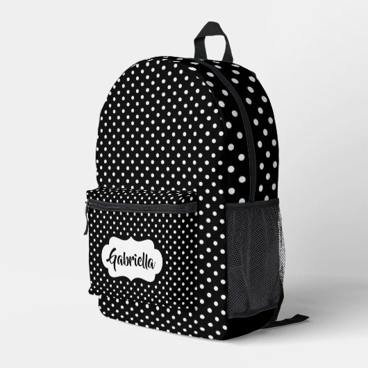 Sac À Dos Imprimé Pois suisses français blanc classique en noir (Coin arrière droit)