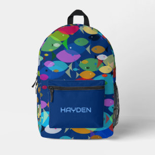 Sac À Dos Imprimé Poisson coloré Abstrait Motif bleu Personnalisé