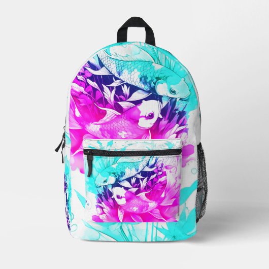 Sac À Dos Imprimé Poisson Koi en rose et bleu (Recto)