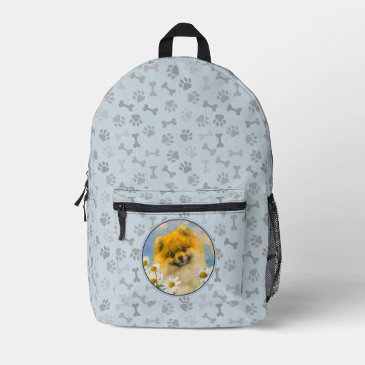 Sac À Dos Imprimé Poméranien dans Daisies Peinture - Art Chien origi (Recto)