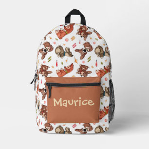 SAC À DOS IMPRIMÉ POPIES BROWN CUTE CHIENS BONNES MOTIF NOM PERSONNA