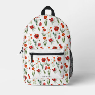 Sac À Dos Imprimé Poppies d'aquarelle rouge Flore Nom personnalisé