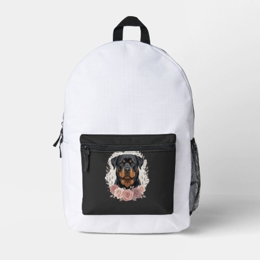 Sac À Dos Imprimé Portrait de Rottweiler floral sublimation (Recto)
