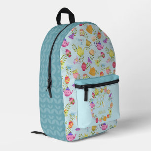 Sac À Dos Imprimé Pots de thé et tasses Monogramme bleu