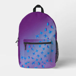 Sac À Dos Imprimé Poutres de Lune Bleue Abstraites et Papillons