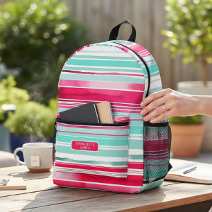 Sac À Dos Imprimé Préppy moderne Cyan Magenta Nom personnalisé