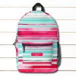 Sac À Dos Imprimé Préppy moderne Cyan Magenta Nom personnalisé<br><div class="desc">Moderne Preppy Cyan Magenta Aquarelle Motif de bande Nom personnalisé Les sacs à dos contiennent votre nom personnalisé, monogramme ou parties génitales dans une typographie de script simple sur un arrière - plan de bande d'aquarelle cyan et mageneta moderne. Parfait pour retourner à l'école, les sports, la salle de sport...</div>