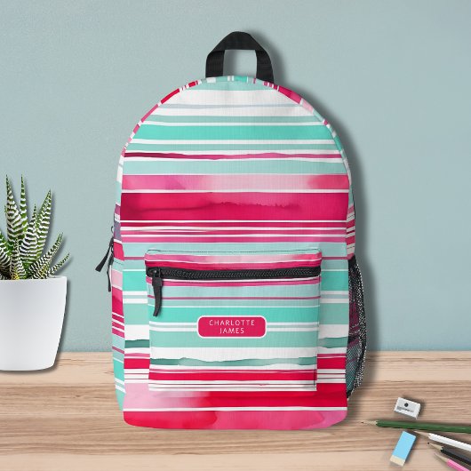 Sac À Dos Imprimé Préppy moderne Cyan Magenta Nom personnalisé