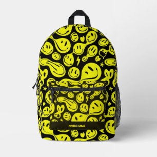 Sac À Dos Imprimé Preppy Smile Retour à l'école Visage noir Jaune