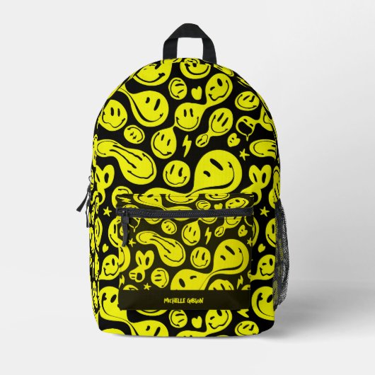 Sac À Dos Imprimé Preppy Smile Retour à l'école Visage noir Jaune (Recto)