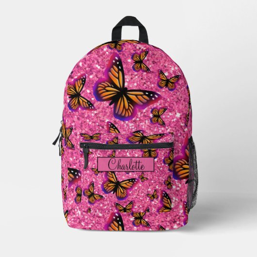 Sac À Dos Imprimé Pretty Girly Butterflies pink glitter sparkling (Recto)