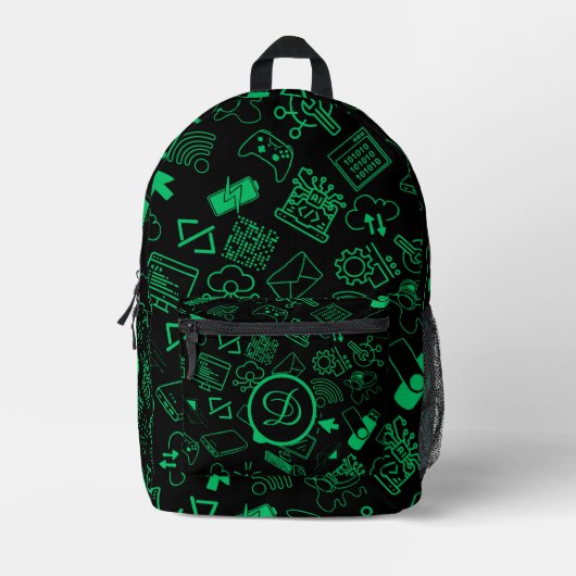 Sac À Dos Imprimé programmeur informaticien codage tech vert (Recto)