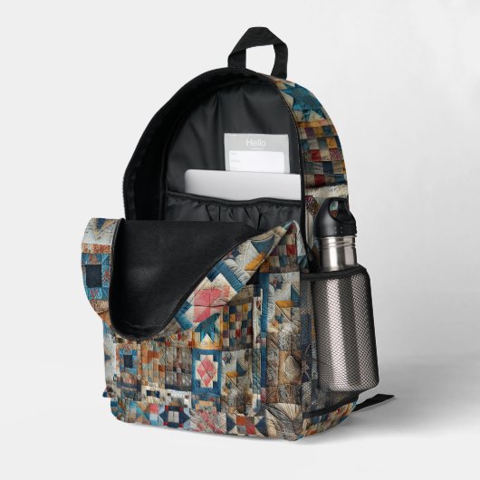 Sac À Dos Imprimé Quilt à patchwork à l'ancienne (Coin arrière droit (ouvert))
