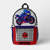 Sac À Dos Imprimé Race Bike Gingham Custom Name Left-Handed School (Recto)