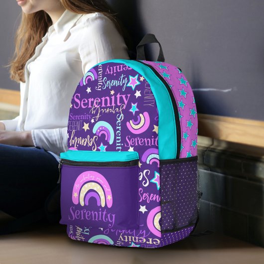 Sac À Dos Imprimé Rainbow rose violet aqua étoiles nom Serenity