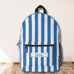 Sac À Dos Imprimé Rayures bleues et blanches nautiques et nom