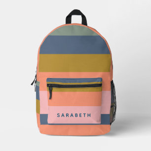 Sac À Dos Imprimé Rayures Modernes Élégantes Tons Terre Personnalisé