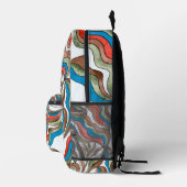 Sac À Dos Imprimé Rayures ondulées rétro vert bleu rouge monogramme (Droite)